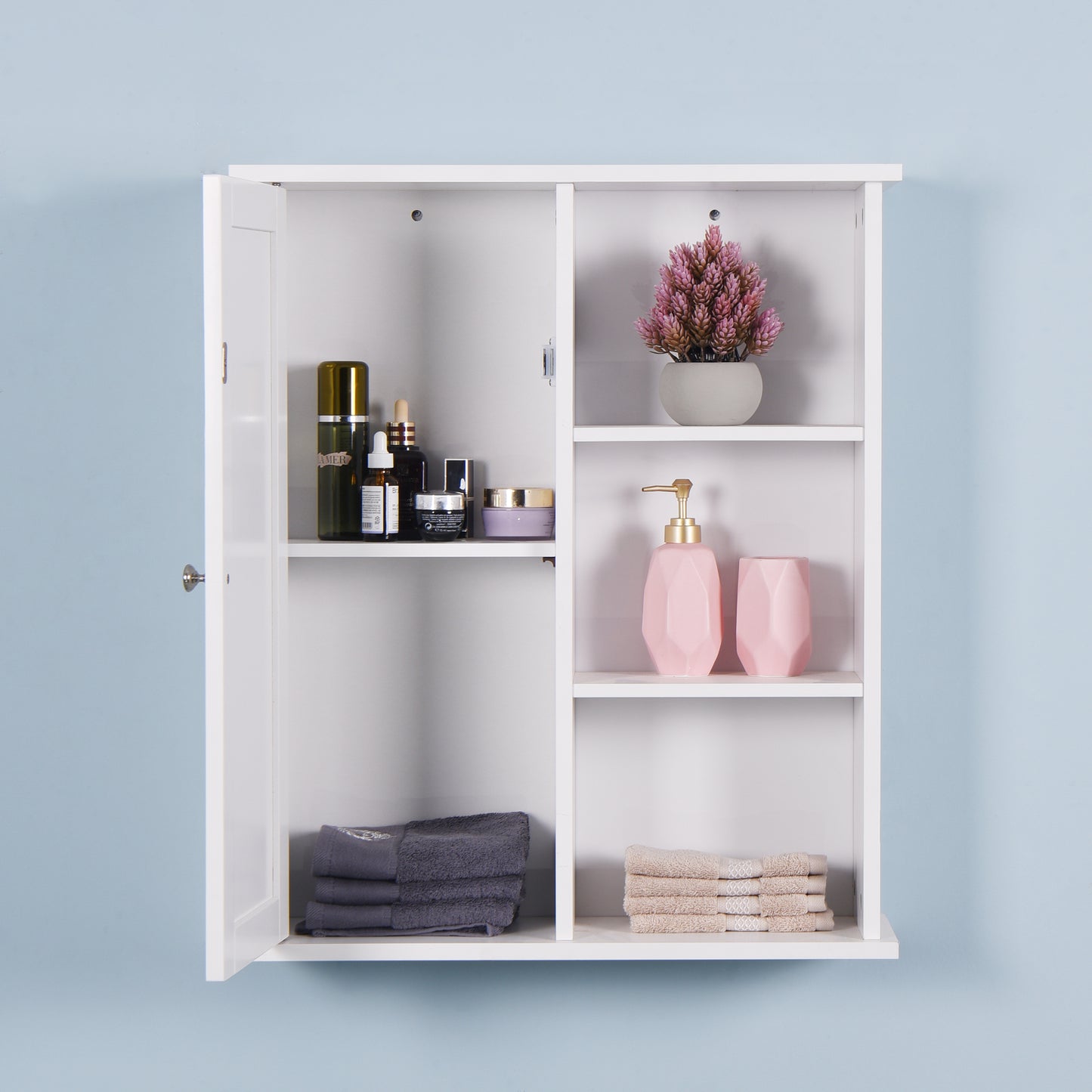 Wall Mount Medicine Cabinet with a Door, Wooden Bathroom Storage Cabinet with Adjustable Shelf
