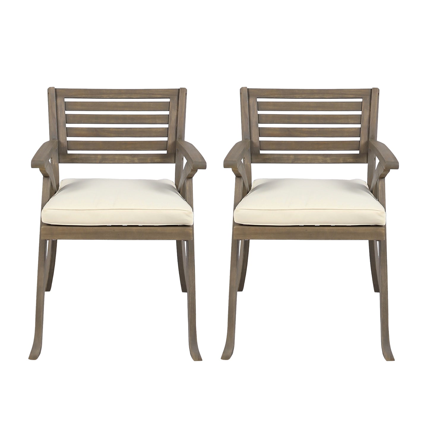 Outdoor Acacia Wood Dining Chair, Gray and Crème