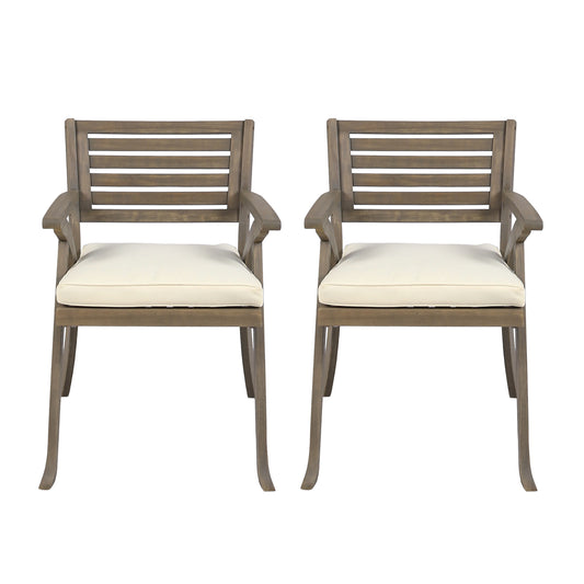 Outdoor Acacia Wood Dining Chair, Gray and Crème