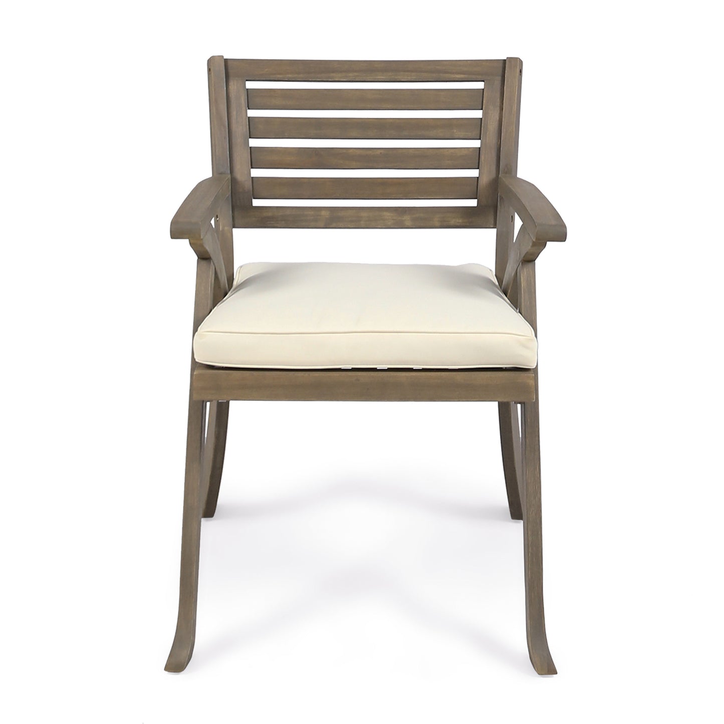 Outdoor Acacia Wood Dining Chair, Gray and Crème