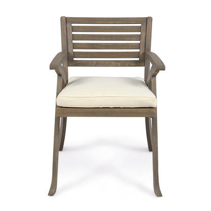 Outdoor Acacia Wood Dining Chair, Gray and Crème