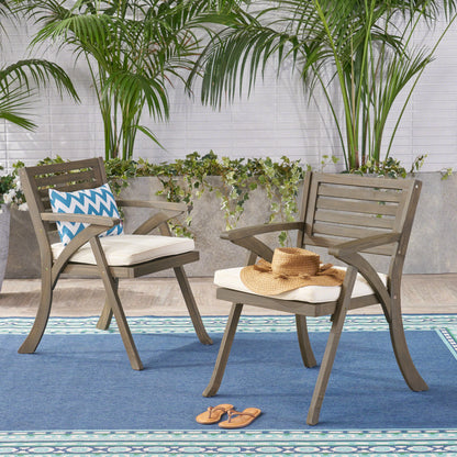 Outdoor Acacia Wood Dining Chair, Gray and Crème