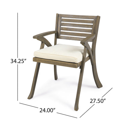 Outdoor Acacia Wood Dining Chair, Gray and Crème