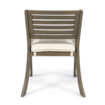 Outdoor Acacia Wood Dining Chair, Gray and Crème