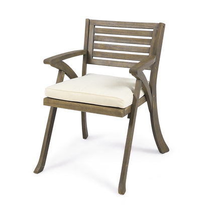 Outdoor Acacia Wood Dining Chair, Gray and Crème