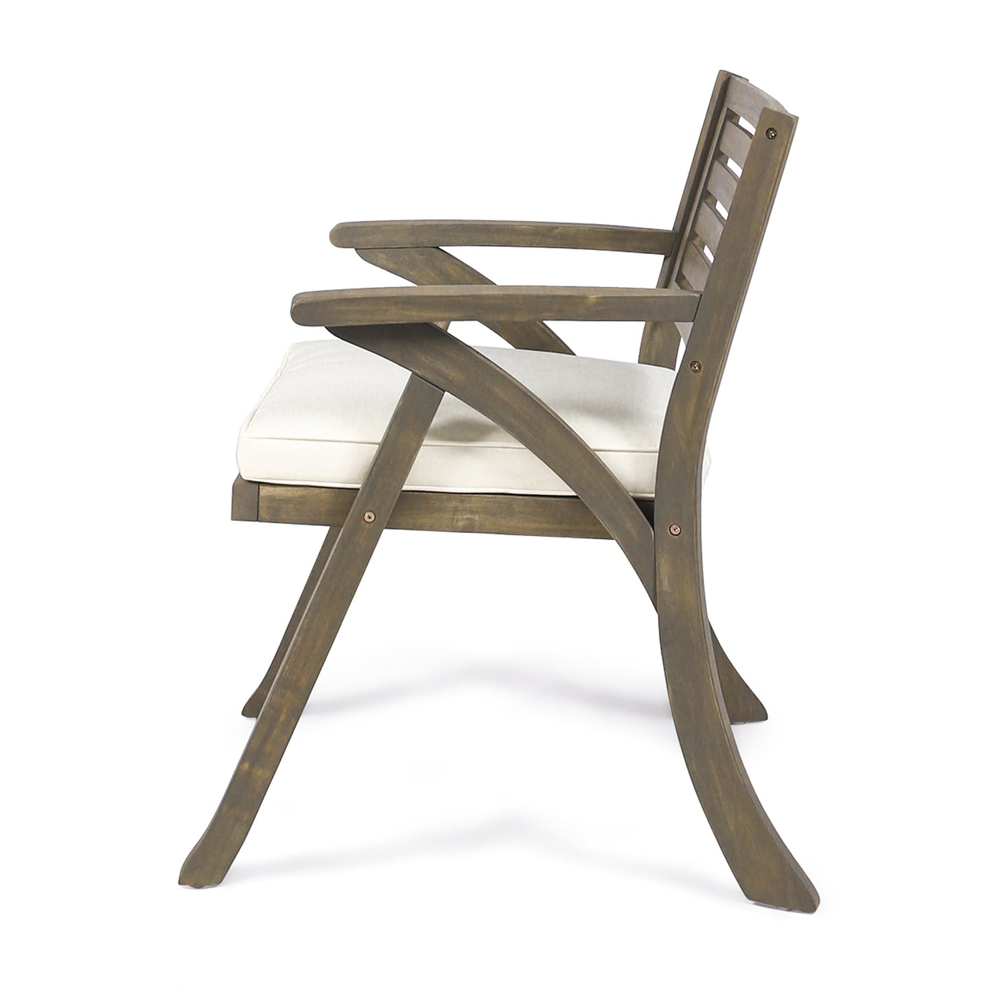 Outdoor Acacia Wood Dining Chair, Gray and Crème