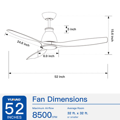 52 In.Intergrated LED Ceiling Fan with Antique Brown Wood Graiin Blade