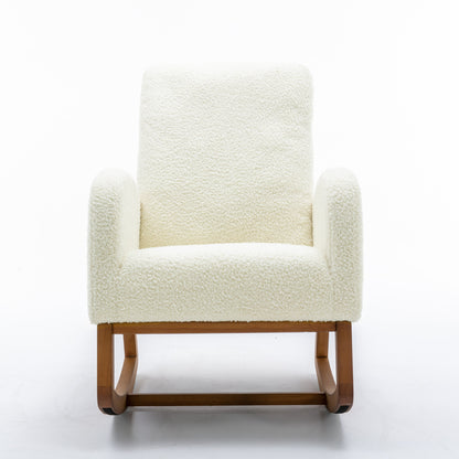 COOLMORE Rocking Chair, Modern Glider Chair, Recliner Armchair with Wood Legs and Side Pocket, Nursery Rocking Accent Chair with High Back for Living Room Bedroom (White Teddy)