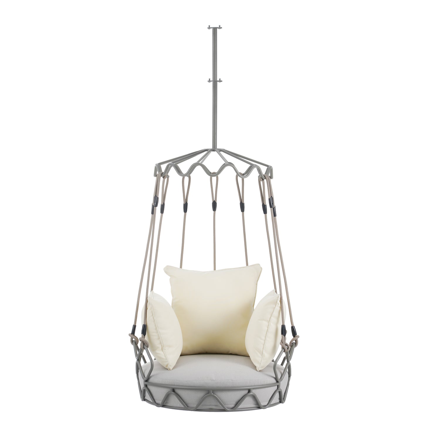 Outdoor Porch Swing Chair Hanging Basket, Hanging Chair with UV Resistant Cushion, Olefin Fabric for Patio Porch, Balcony, Beige