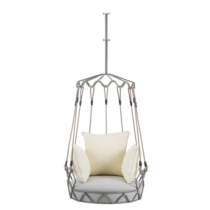 Outdoor Porch Swing Chair Hanging Basket, Hanging Chair with UV Resistant Cushion, Olefin Fabric for Patio Porch, Balcony, Beige