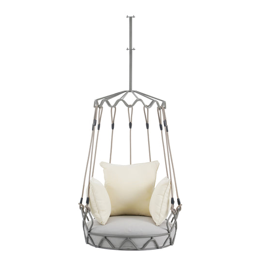 Outdoor Porch Swing Chair Hanging Basket, Hanging Chair with UV Resistant Cushion, Olefin Fabric for Patio Porch, Balcony, Beige