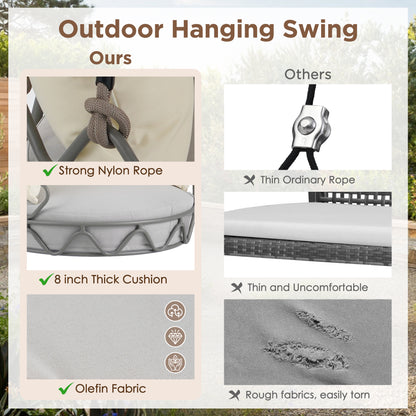 Outdoor Porch Swing Chair Hanging Basket, Hanging Chair with UV Resistant Cushion, Olefin Fabric for Patio Porch, Balcony, Beige