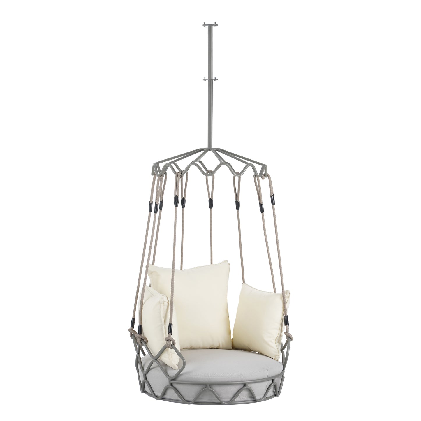 Outdoor Porch Swing Chair Hanging Basket, Hanging Chair with UV Resistant Cushion, Olefin Fabric for Patio Porch, Balcony, Beige