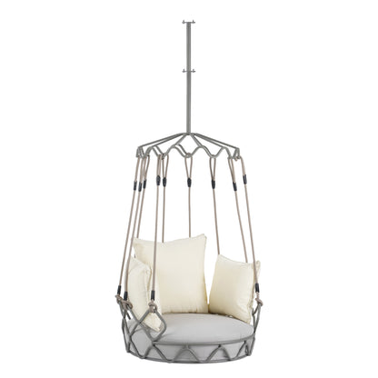 Outdoor Porch Swing Chair Hanging Basket, Hanging Chair with UV Resistant Cushion, Olefin Fabric for Patio Porch, Balcony, Beige