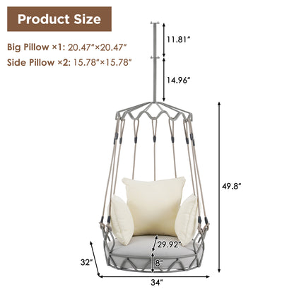 Outdoor Porch Swing Chair Hanging Basket, Hanging Chair with UV Resistant Cushion, Olefin Fabric for Patio Porch, Balcony, Beige