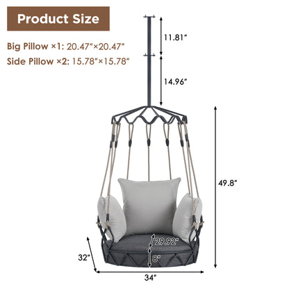 Outdoor Porch Swing Chair Hanging Basket, Hanging Chair with UV Resistant Cushion, Olefin Fabric for Patio Porch, Balcony, Gray