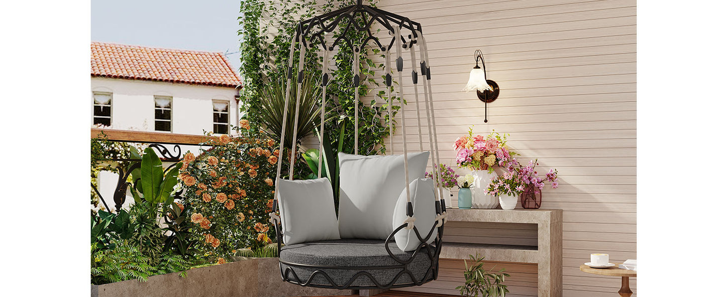 Outdoor Porch Swing Chair Hanging Basket, Hanging Chair with UV Resistant Cushion, Olefin Fabric for Patio Porch, Balcony, Gray