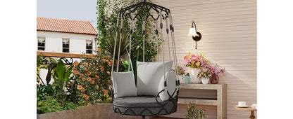 Outdoor Porch Swing Chair Hanging Basket, Hanging Chair with UV Resistant Cushion, Olefin Fabric for Patio Porch, Balcony, Gray