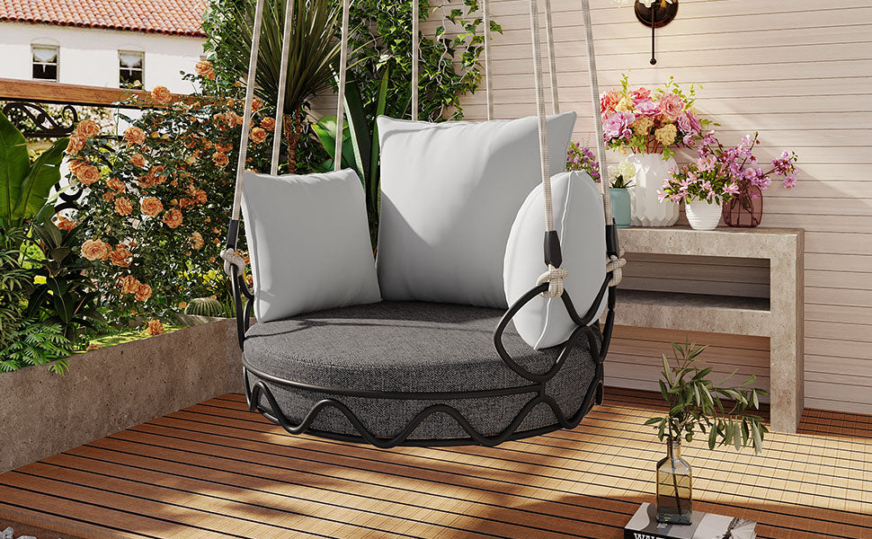 Outdoor Porch Swing Chair Hanging Basket, Hanging Chair with UV Resistant Cushion, Olefin Fabric for Patio Porch, Balcony, Gray