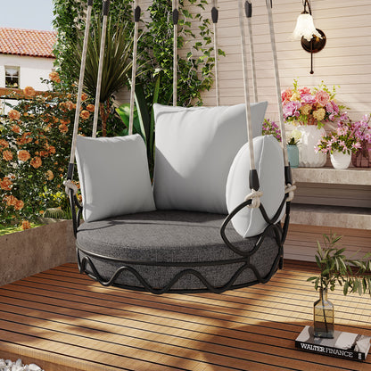 Outdoor Porch Swing Chair Hanging Basket, Hanging Chair with UV Resistant Cushion, Olefin Fabric for Patio Porch, Balcony, Gray