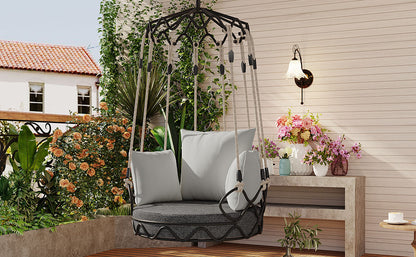 Outdoor Porch Swing Chair Hanging Basket, Hanging Chair with UV Resistant Cushion, Olefin Fabric for Patio Porch, Balcony, Gray