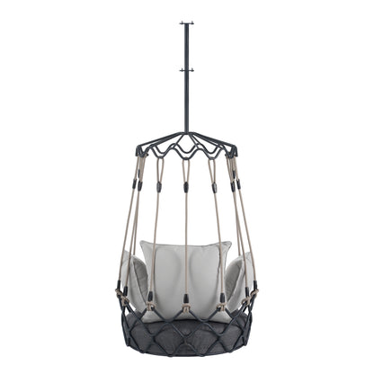 Outdoor Porch Swing Chair Hanging Basket, Hanging Chair with UV Resistant Cushion, Olefin Fabric for Patio Porch, Balcony, Gray