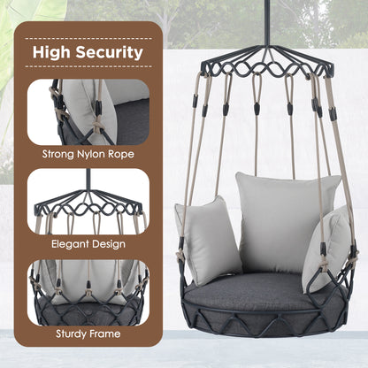 Outdoor Porch Swing Chair Hanging Basket, Hanging Chair with UV Resistant Cushion, Olefin Fabric for Patio Porch, Balcony, Gray