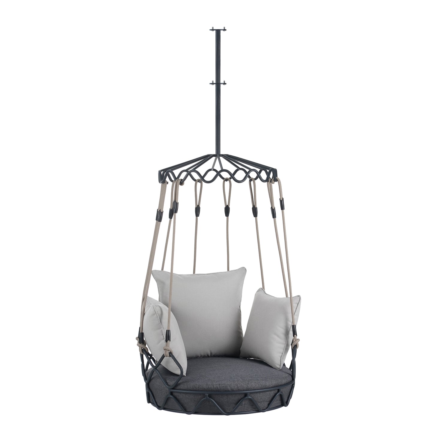 Outdoor Porch Swing Chair Hanging Basket, Hanging Chair with UV Resistant Cushion, Olefin Fabric for Patio Porch, Balcony, Gray