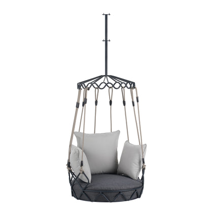 Outdoor Porch Swing Chair Hanging Basket, Hanging Chair with UV Resistant Cushion, Olefin Fabric for Patio Porch, Balcony, Gray