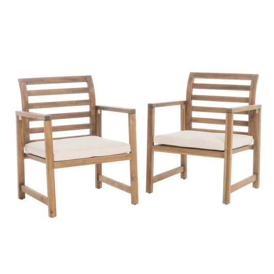 Outdoor Acacia Wood Club Chairs, 2-Pcs Set, Natural Stained / White, 25.5"D x 24.5"W x 33.0"H