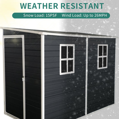 8x4ft Outdoor Resin Garden Shed with Floor and 2 Windows, Plastic Patio Outdoor Storage Shed with Lockable Door for Garden Tools, Bicycles, Trash Cans, Black