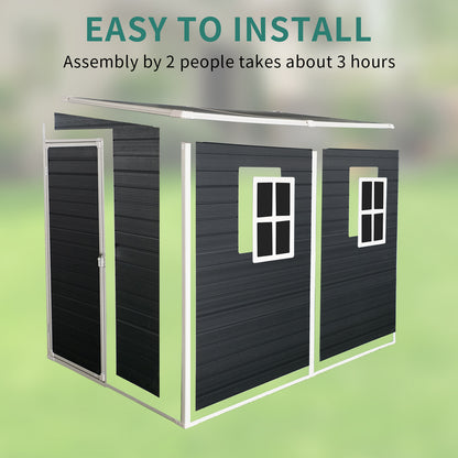 8x4ft Outdoor Resin Garden Shed with Floor and 2 Windows, Plastic Patio Outdoor Storage Shed with Lockable Door for Garden Tools, Bicycles, Trash Cans, Black