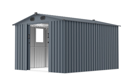 8x10 FT Outdoor Storage Shed, Large Metal Tool Sheds with Window and Lockable Doors, Garden Shed for Backyard Garden Patio Lawn, Dark Grey