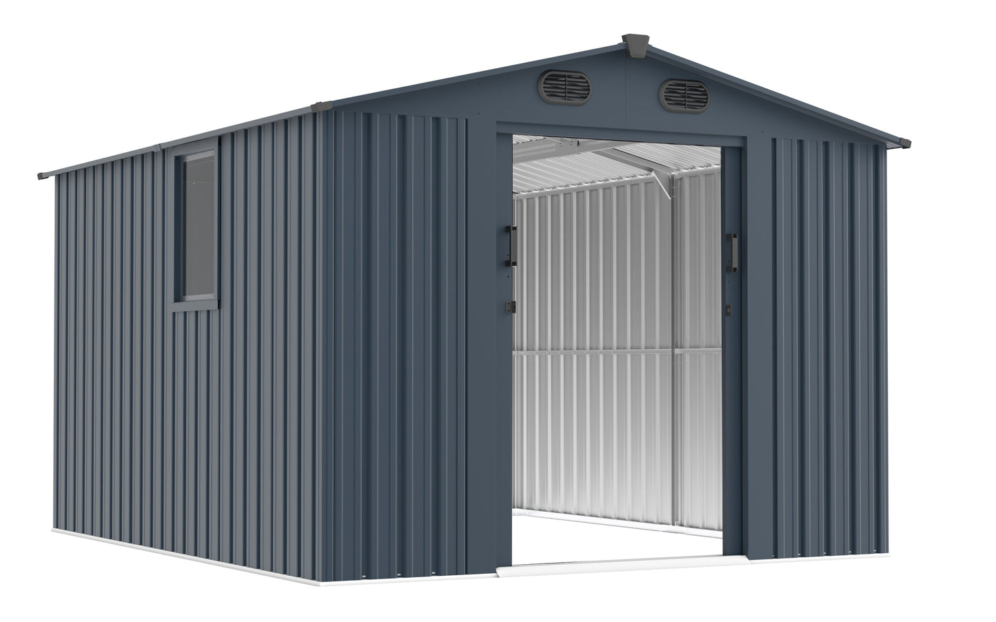 8x10 FT Outdoor Storage Shed, Large Metal Tool Sheds with Window and Lockable Doors, Garden Shed for Backyard Garden Patio Lawn, Dark Grey