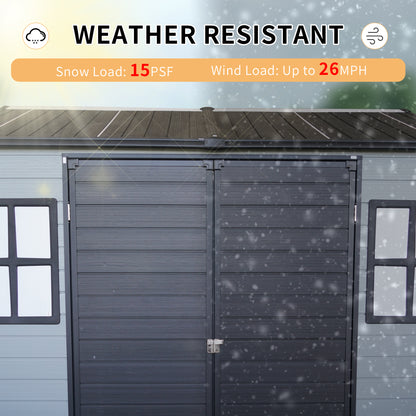 Upgraded 8x6ft Outdoor Resin Garden Shed with Floor and 2 Windows, Plastic Patio Outdoor Storage Shed with Lockable Door for Garden Tools, Bicycles, Trash Cans, Grey+Black