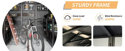 Upgraded 8x6ft Outdoor Resin Garden Shed with Floor and 2 Windows, Plastic Patio Outdoor Storage Shed with Lockable Door for Garden Tools, Bicycles, Trash Cans, Grey+Black