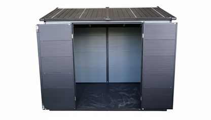 Upgraded 8x6ft Outdoor Resin Garden Shed with Floor and 2 Windows, Plastic Patio Outdoor Storage Shed with Lockable Door for Garden Tools, Bicycles, Trash Cans, Grey+Black