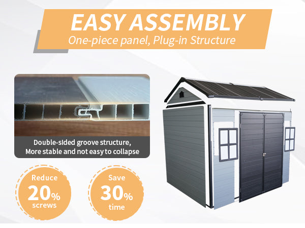 Upgraded 8x6ft Outdoor Resin Garden Shed with Floor and 2 Windows, Plastic Patio Outdoor Storage Shed with Lockable Door for Garden Tools, Bicycles, Trash Cans, Grey+Black