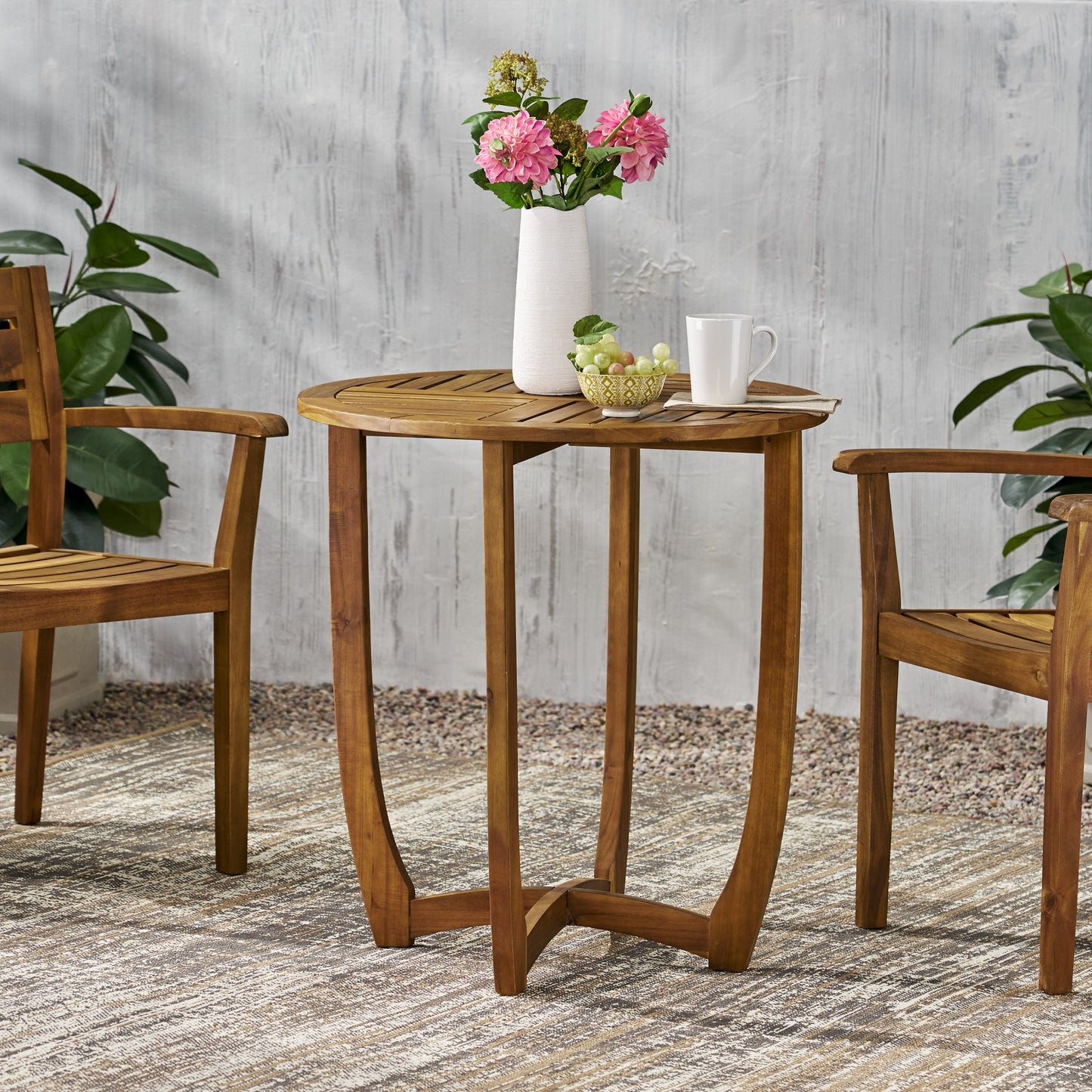 Outdoor Round Acacia Wood Accent Table,27.5" Teak
