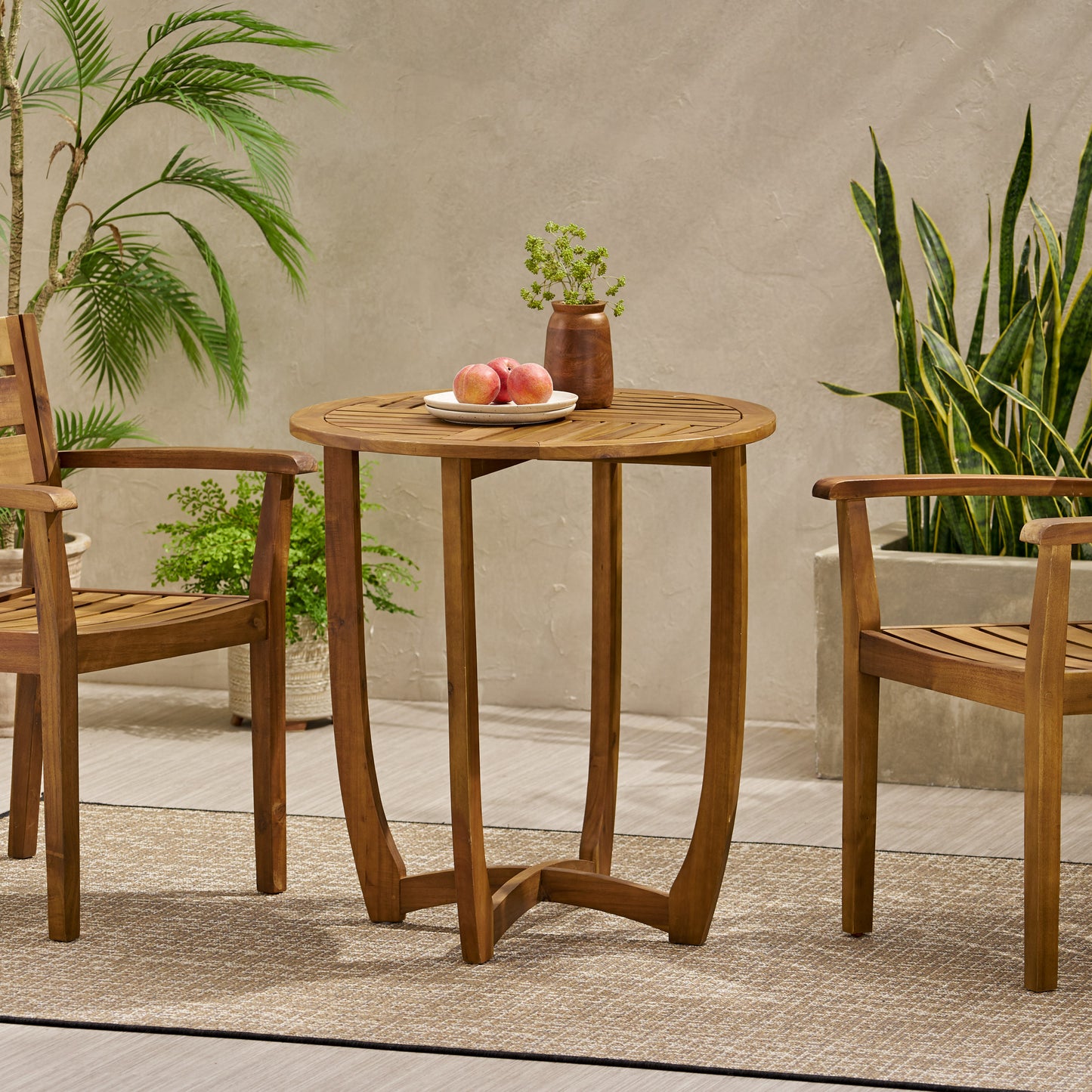 Outdoor Round Acacia Wood Accent Table,27.5" Teak
