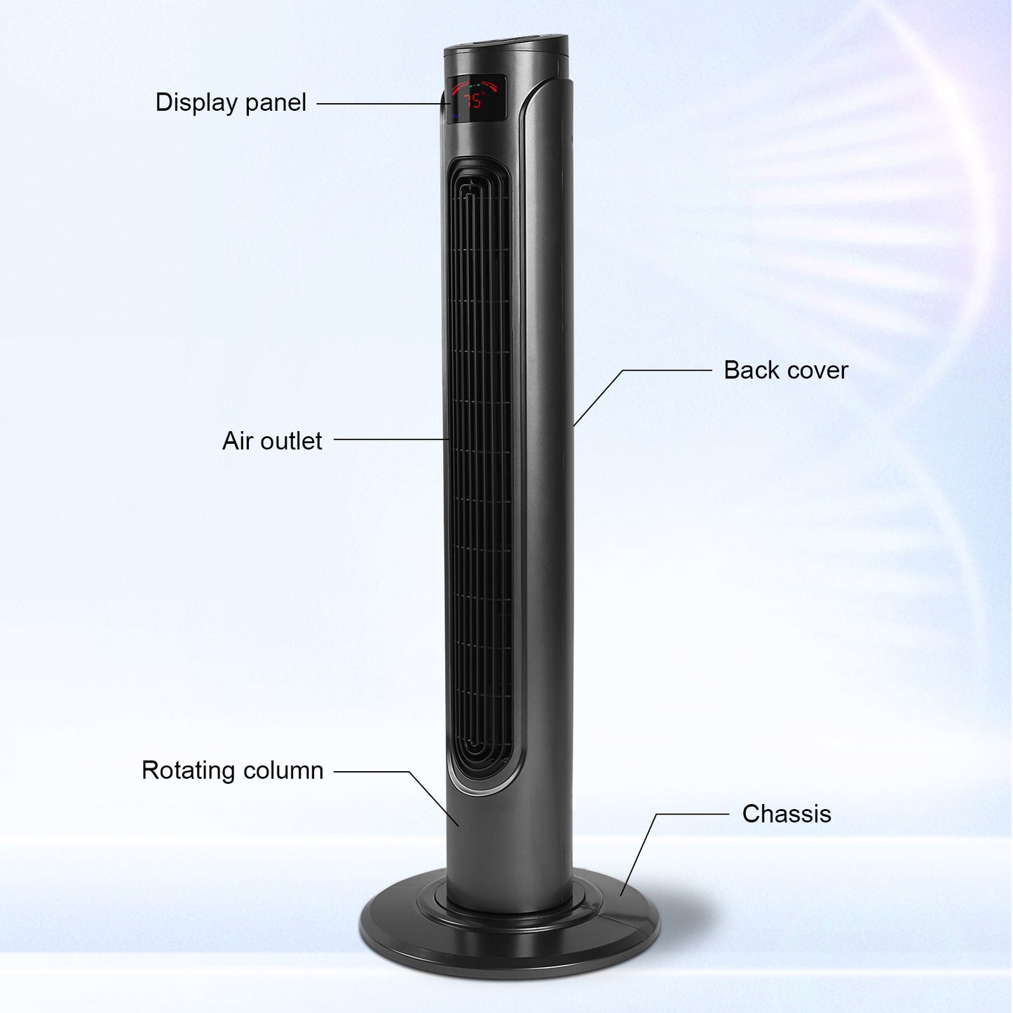 36 Inch High Efficiency Cooling Tower Fan with 3 Speed Settings and 15 Hour Timer, 70 Degree Auto Oscillating with Remote, Standing Fan for Bedroom Home Office