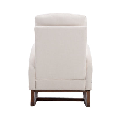 Rocking Chair, Modern Glider Chair, Recliner Armchair with Wood Legs and Side Pocket, Nursery Rocking Accent Chair with High Back for Living Room Bedroom (Beige linen)