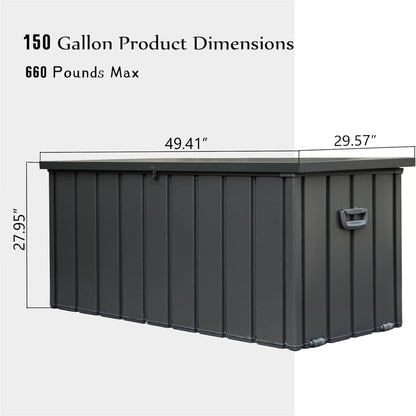 150 Gallon Outdoor Storage Deck Box Waterproof, Large Patio Storage Bin for Outside Cushions, Throw Pillows, Garden Tools, Lockable (Dark Gray)