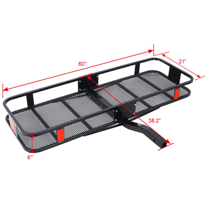Hitch Mount Cargo Carrier Basket 60" X 21" X 6"+Waterproof Cargo Bag 16 Cubic Feet(56" 20" 20"),Hauling Weight Capacity of 500 Lbs and A Folding Arm.with Hitch Stabilizer,Net and Straps