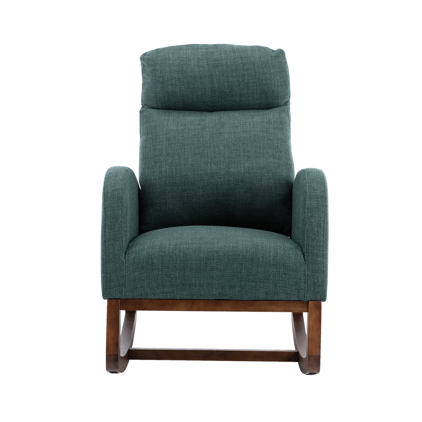 Rocking Chair, Modern Glider Chair, Recliner Armchair with Wood Legs and Side Pocket, Nursery Rocking Accent Chair with High Back for Living Room Bedroom (Emerald linen)