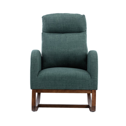 Rocking Chair, Modern Glider Chair, Recliner Armchair with Wood Legs and Side Pocket, Nursery Rocking Accent Chair with High Back for Living Room Bedroom (Emerald linen)