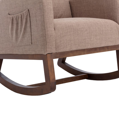 Rocking Chair, Modern Glider Chair, Recliner Armchair with Wood Legs and Side Pocket, Nursery Rocking Accent Chair with High Back for Living Room Bedroom (Camel linen)
