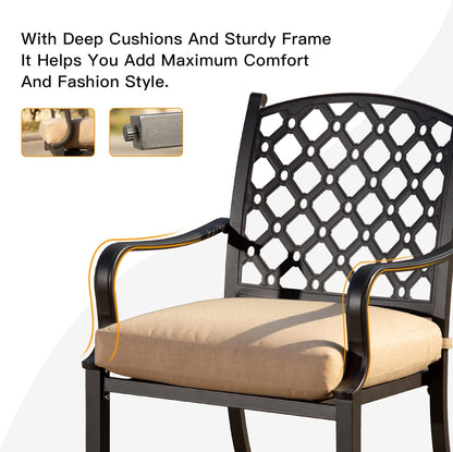 Outdoor 7 pcs Patio Dining Set, Metal Dining Table, Swivel and Dining Chairs Conversation Set with Removable Beige Cushions for Garden Lawn Yard