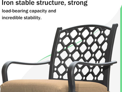 Outdoor 7 pcs Patio Dining Set, Metal Dining Table, Swivel and Dining Chairs Conversation Set with Removable Beige Cushions for Garden Lawn Yard