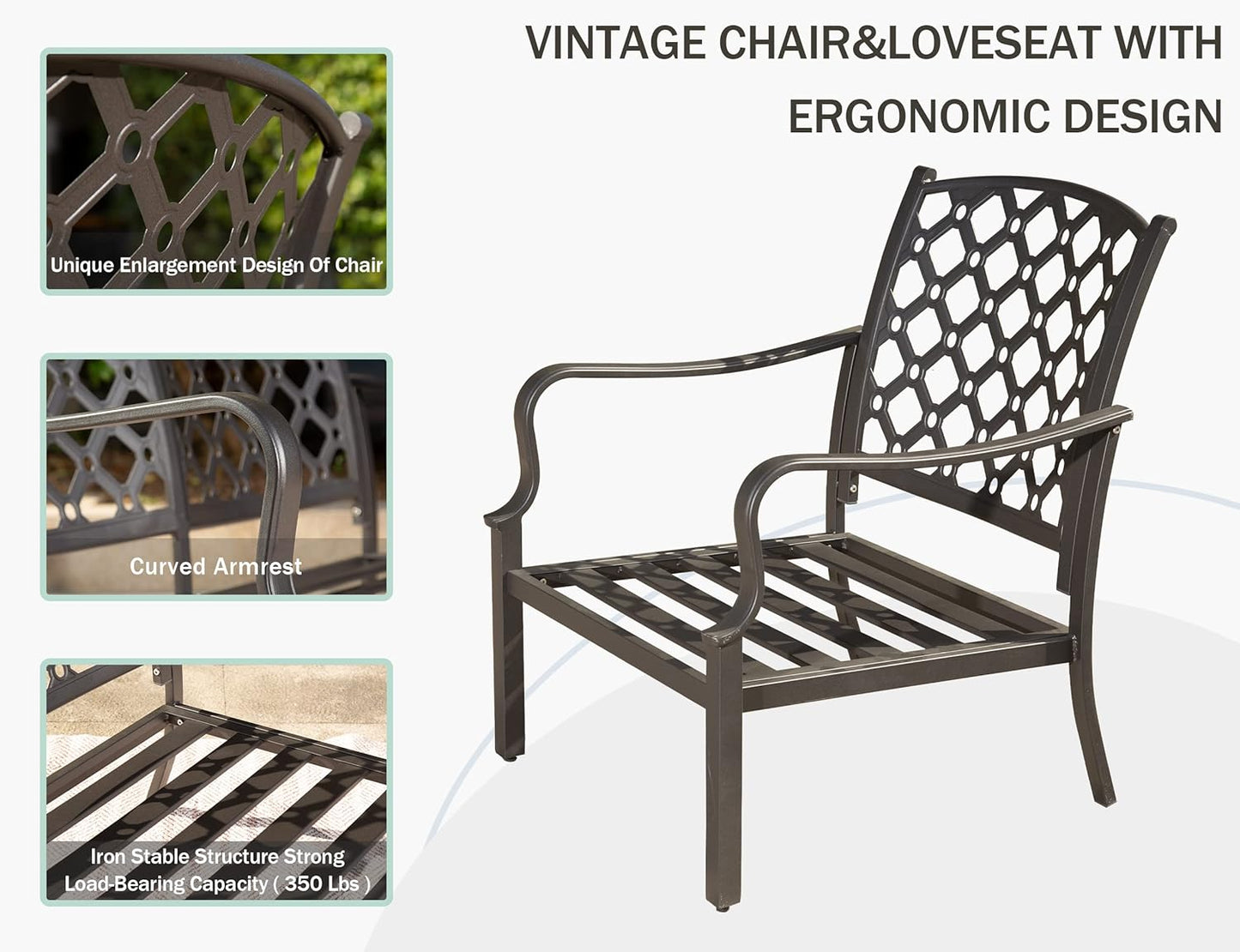 Outdoor 7 pcs Patio Dining Set, Metal Dining Table, Swivel and Dining Chairs Conversation Set with Removable Beige Cushions for Garden Lawn Yard